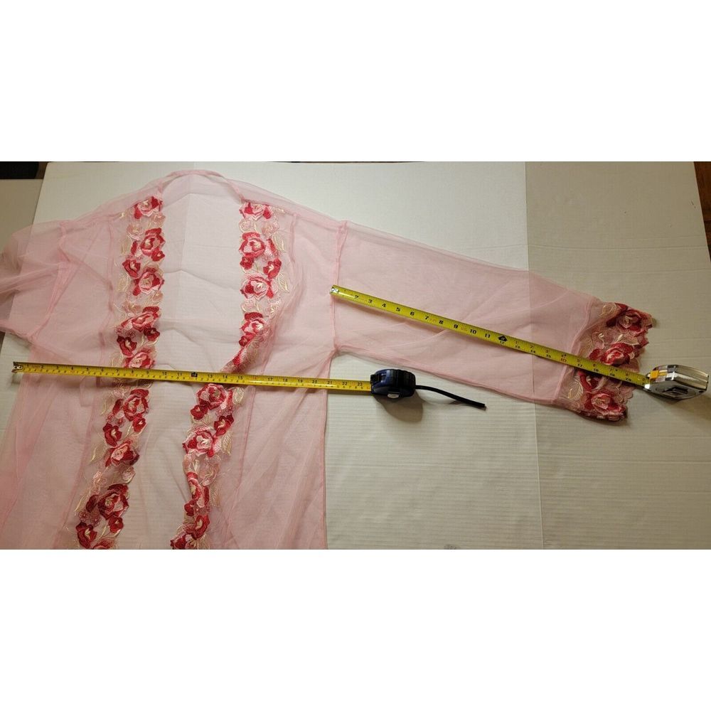 With Love Lilly Pink Sheer Flower embroidery Cuff Size Large Robe - Picture 4 of 6